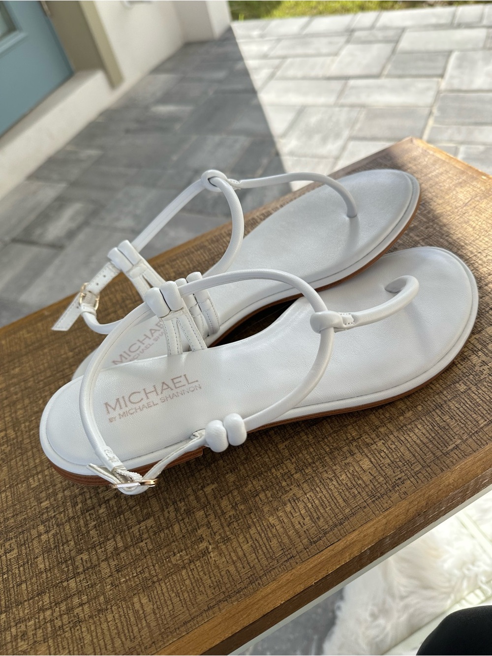 Michael Shannon White T-Strap Sandals